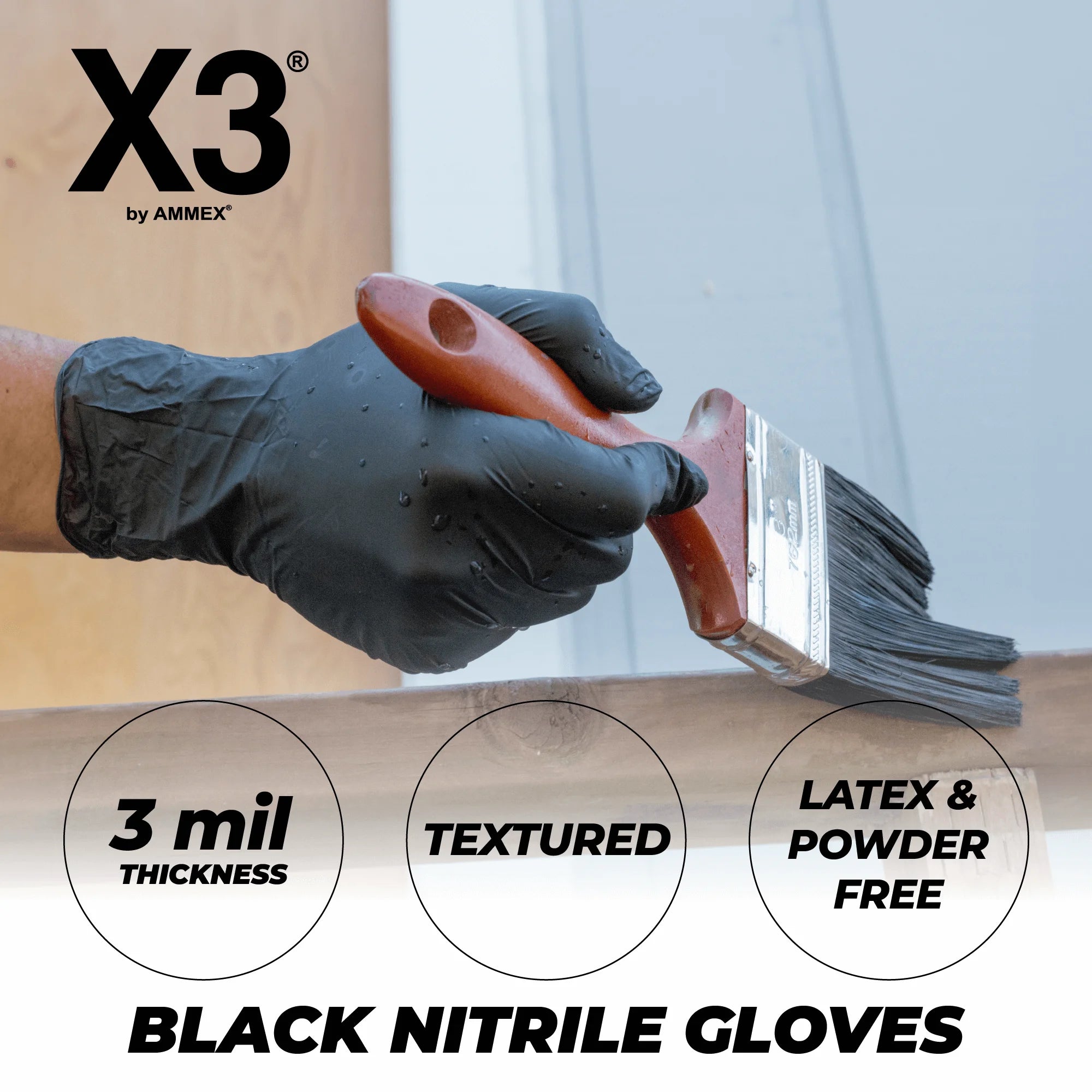 X3 Black Nitrile Gloves – XXL, 100 Count | Disposable Protective Gloves