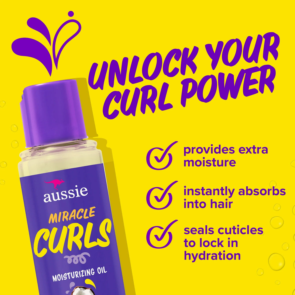 Aussie Miracle Curls Moisturizing Oil with Coconut Oil – Lightweight Hydrating Hair Oil for Curly & Wavy Hair, 3.2 fl oz