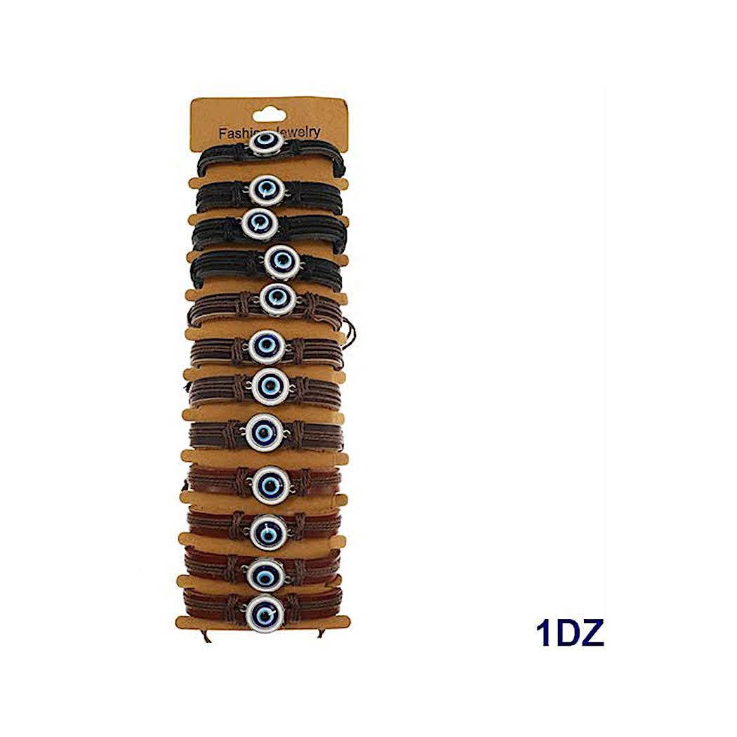 Evil Eye Adjustable Leather Bracelet