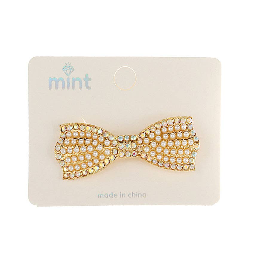 Rhinestone & Pearl Bow Clip