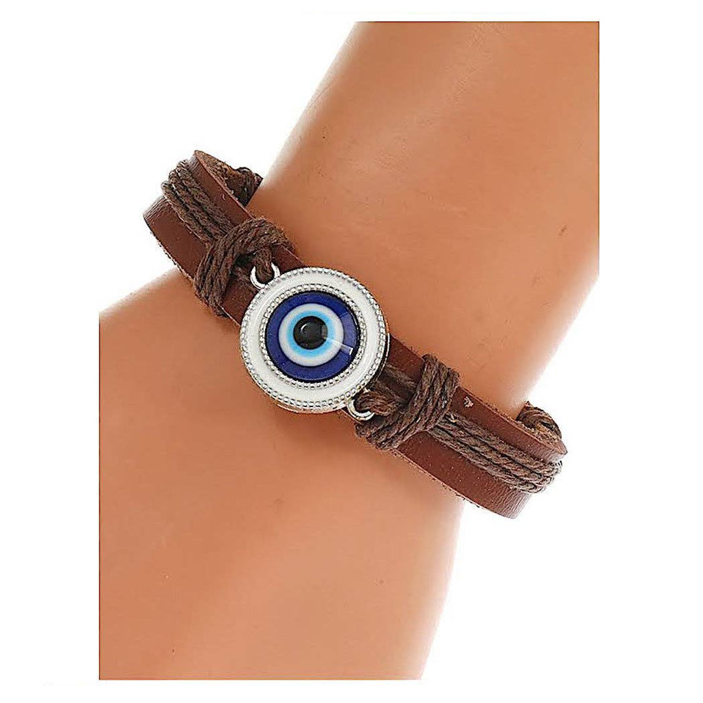 Evil Eye Adjustable Leather Bracelet