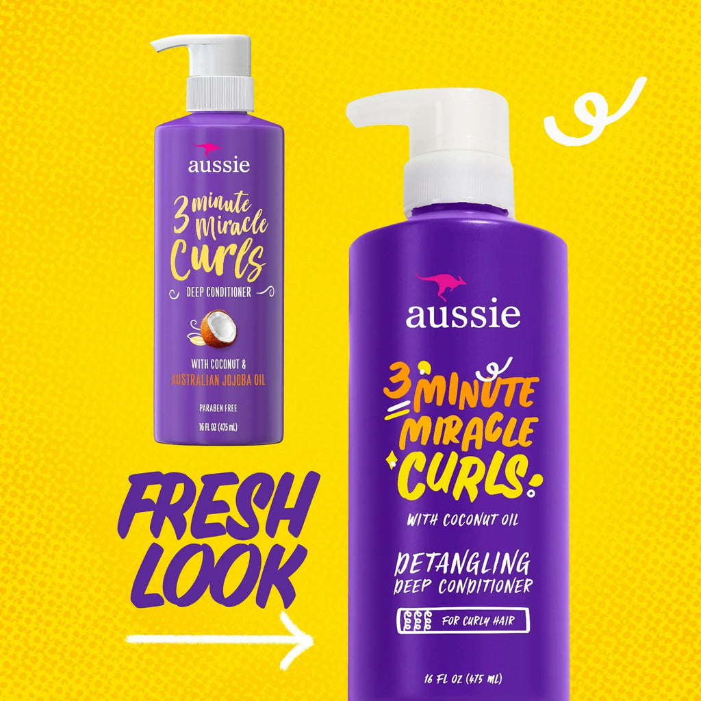 Aussie 3 Minute Miracle Curls Deep Conditioner with Coconut Oil, 16 fl oz Moisturizing Curl Treatment
