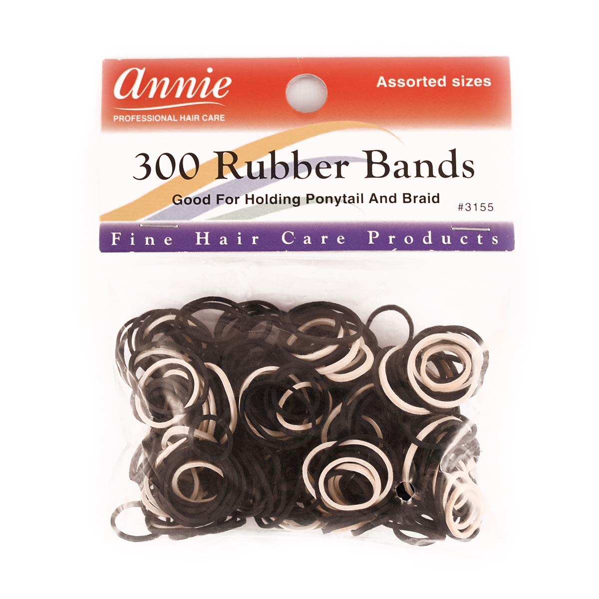 Annie 300 Assorted Rubber Bands – Multi-Color & Assorted Sizes Elastic Hair Bands for Braids & Styling