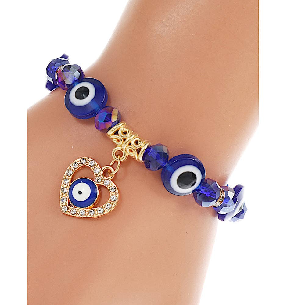 Evil Eye Crystal Bead Stretch Bracelet