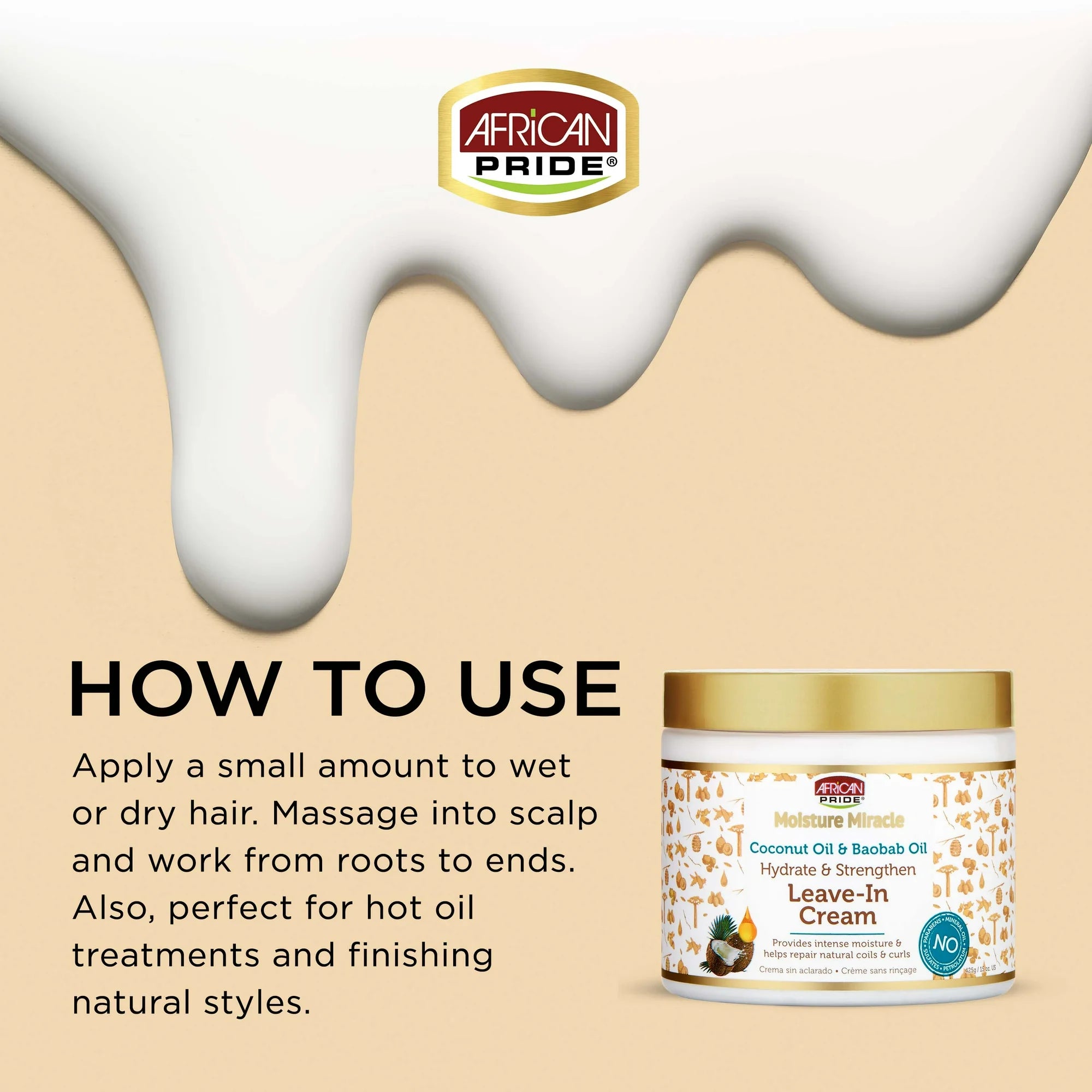 African Pride Moisture Miracle Hydrating & Strengthening Leave-In Cream – Coconut Oil & Baobab Oil Treatment for Natural Curls