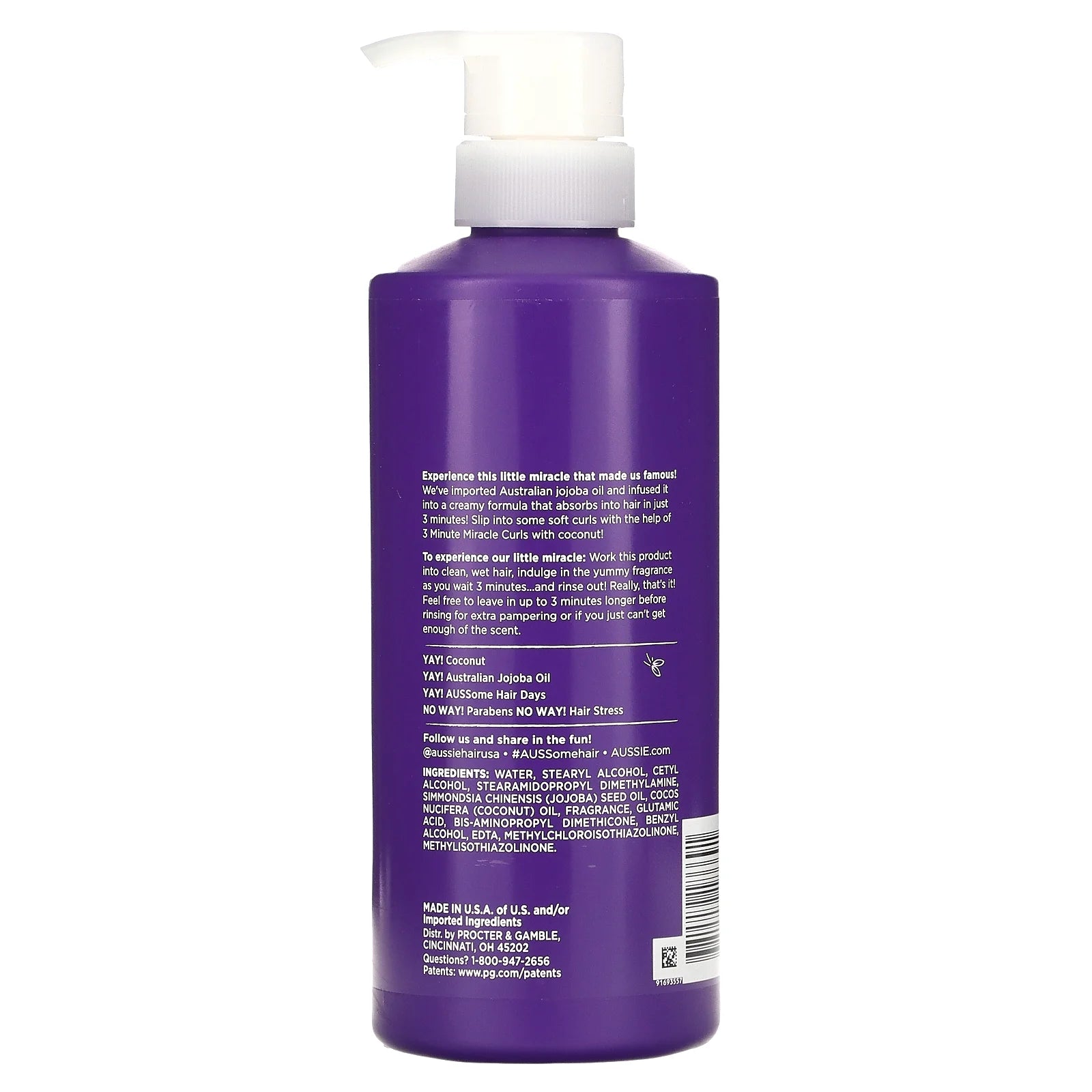 Aussie 3 Minute Miracle Curls Deep Conditioner with Coconut Oil, 16 fl oz Moisturizing Curl Treatment