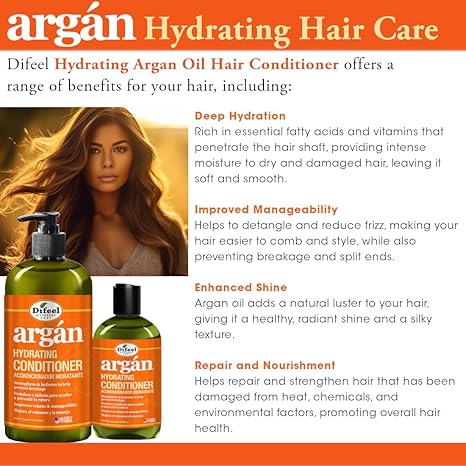 Difeel Argan Hydrating Conditioner, 12 fl oz Moisturizing Hair Treatment for Dry Hair