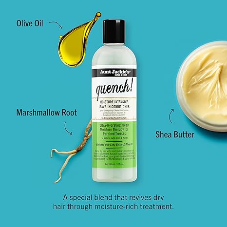Aunt Jackie’s Quench Moisture Intensive Leave-In Conditioner, 12 fl oz Hydrating Treatment for Curly Hair