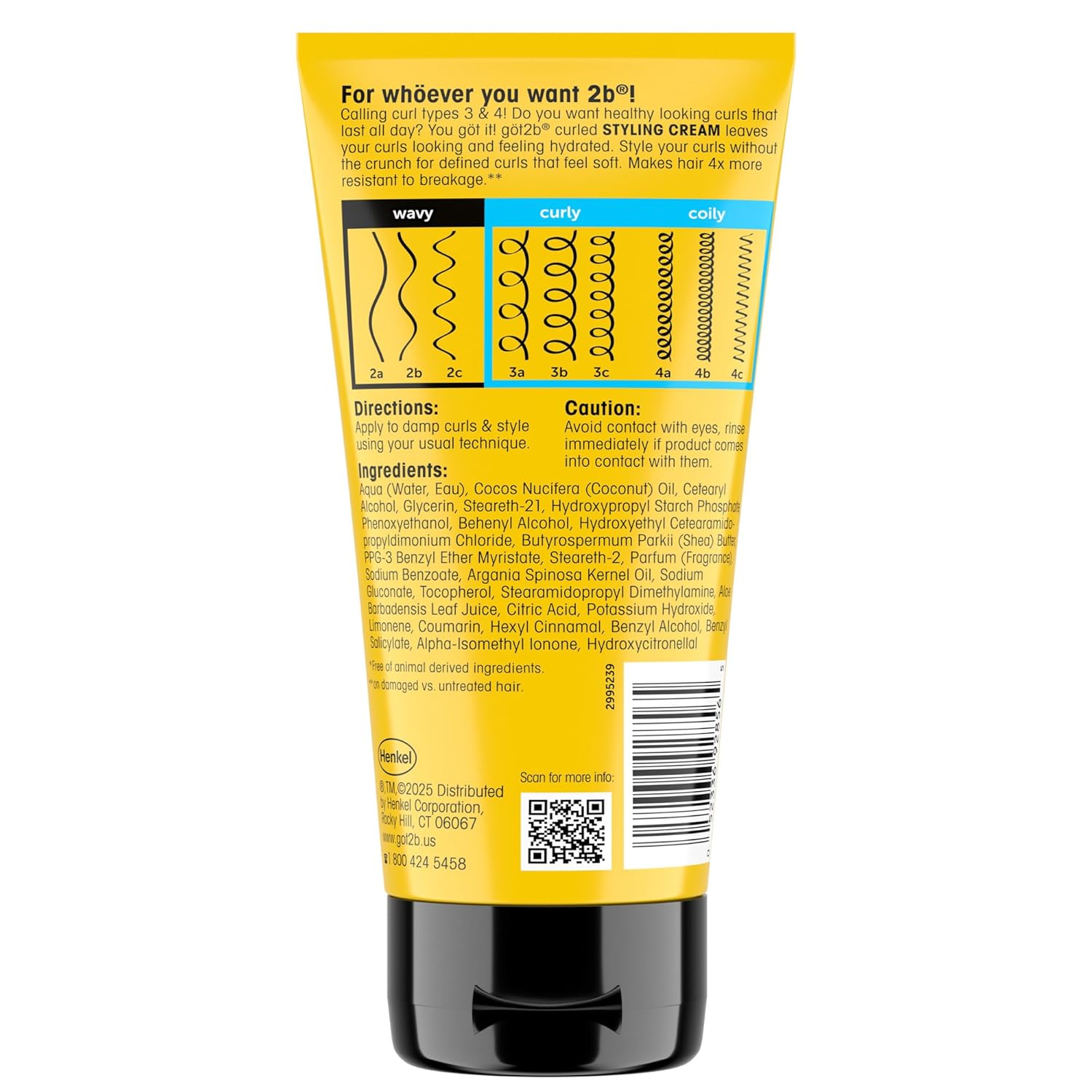 Got2b Curled Styling Cream – 6 oz with Vitamin E, Aloe Vera & Argan Oil for Defined Curls