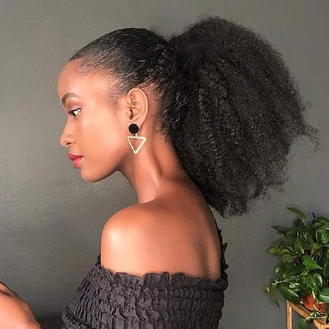 Afro Drawstring Ponytail Extension – Pure Natural Twin 1B Soft Black Synthetic Hairpiece for Women