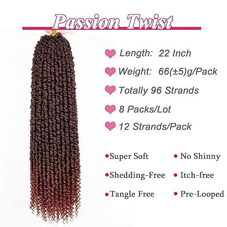 22 Inch Passion Twist Hair Extensions – Pre-Twisted Crochet Braids, Lightweight & Natural Look