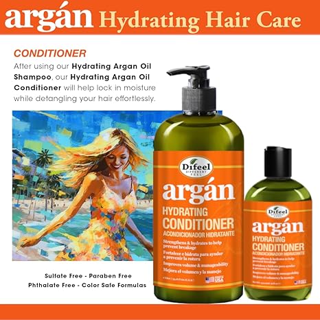 Difeel Argan Hydrating Conditioner, 12 fl oz Moisturizing Hair Treatment for Dry Hair