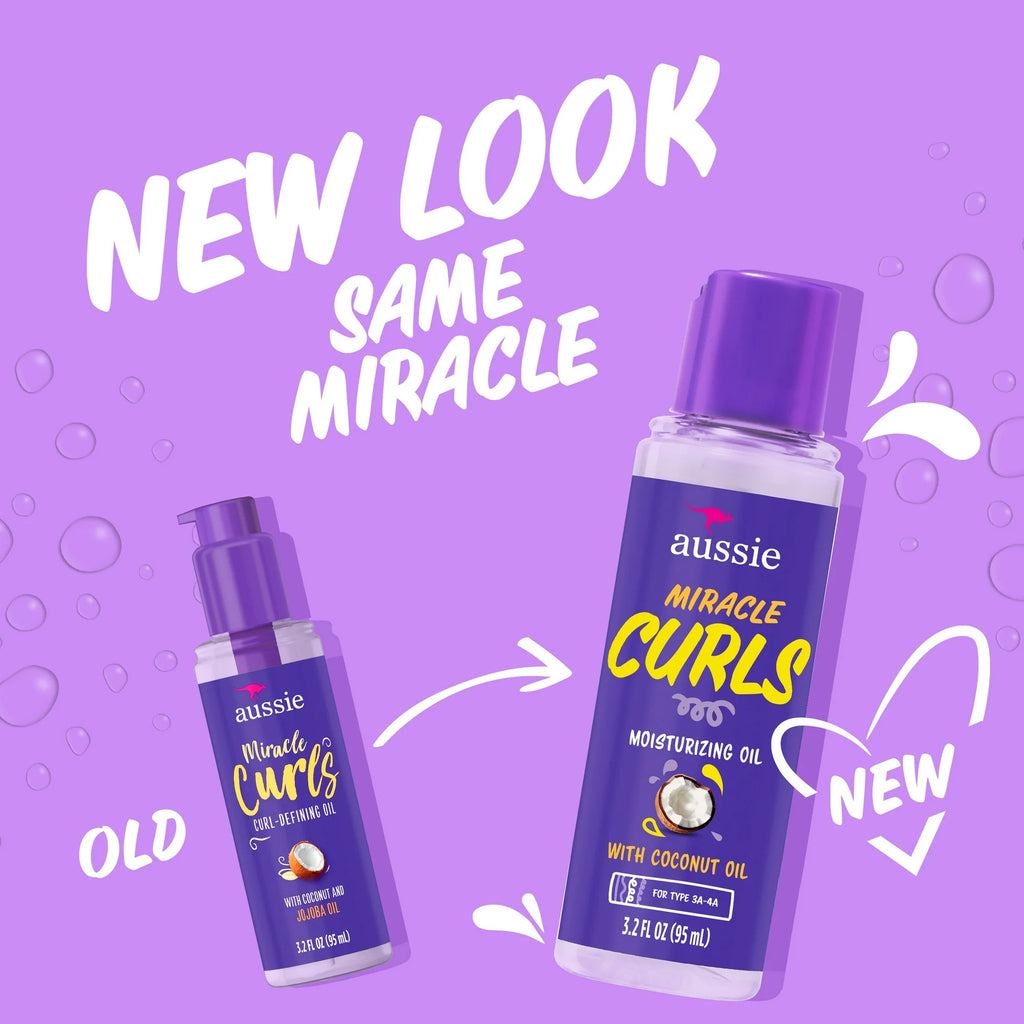 Aussie Miracle Curls Moisturizing Oil with Coconut Oil – Lightweight Hydrating Hair Oil for Curly & Wavy Hair, 3.2 fl oz