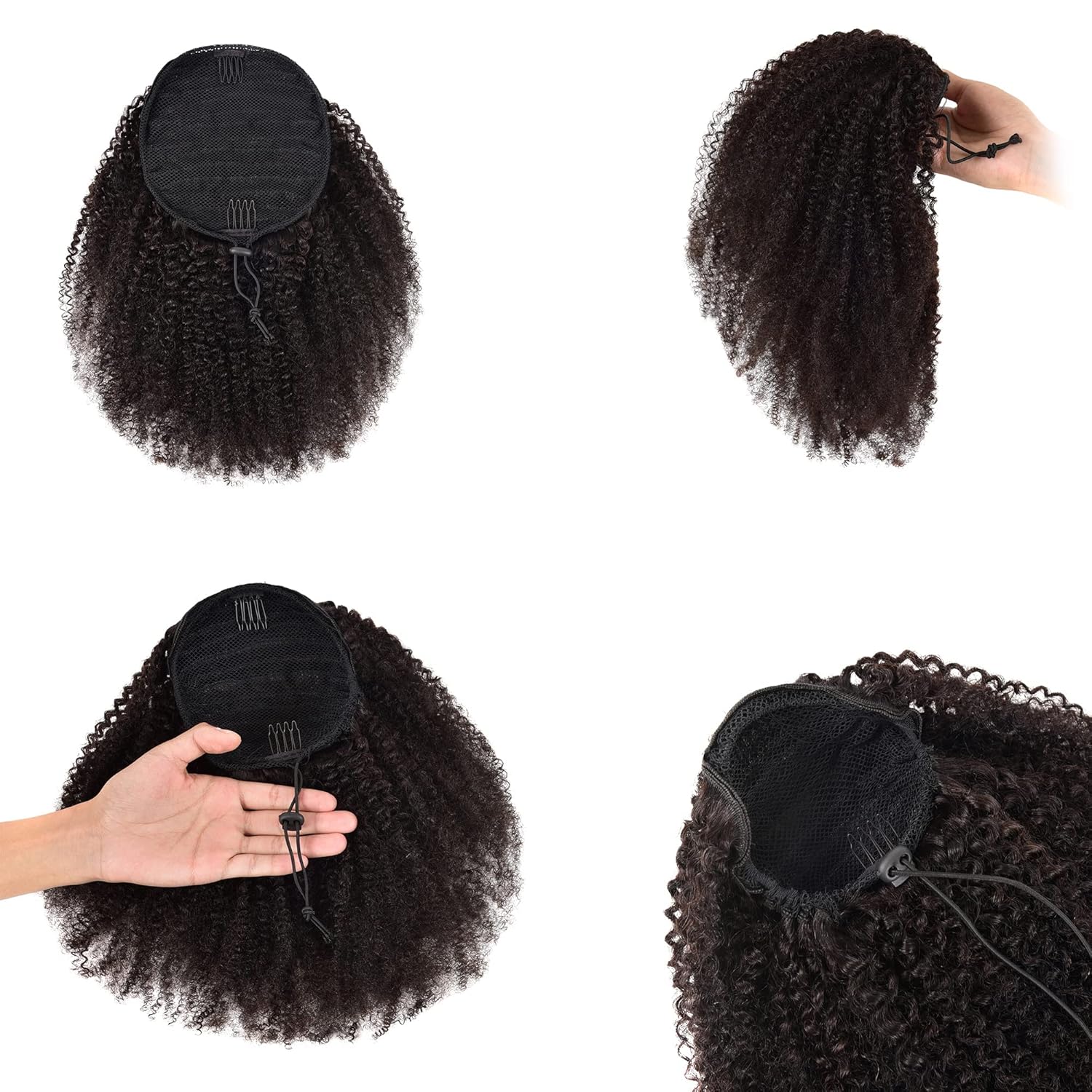 Afro Drawstring Ponytail Extension – Pure Natural Twin 1B Soft Black Synthetic Hairpiece for Women