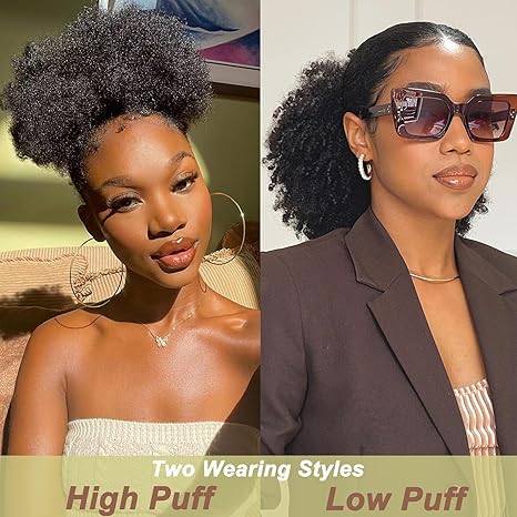 Afro Drawstring Ponytail Extension – Pure Natural Twin 1B Soft Black Synthetic Hairpiece for Women