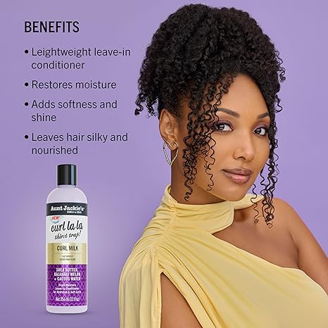 Aunt Jackie’s Curl La La Curl Milk, 12 fl oz Moisturizing Curl Enhancer for Defined Curls