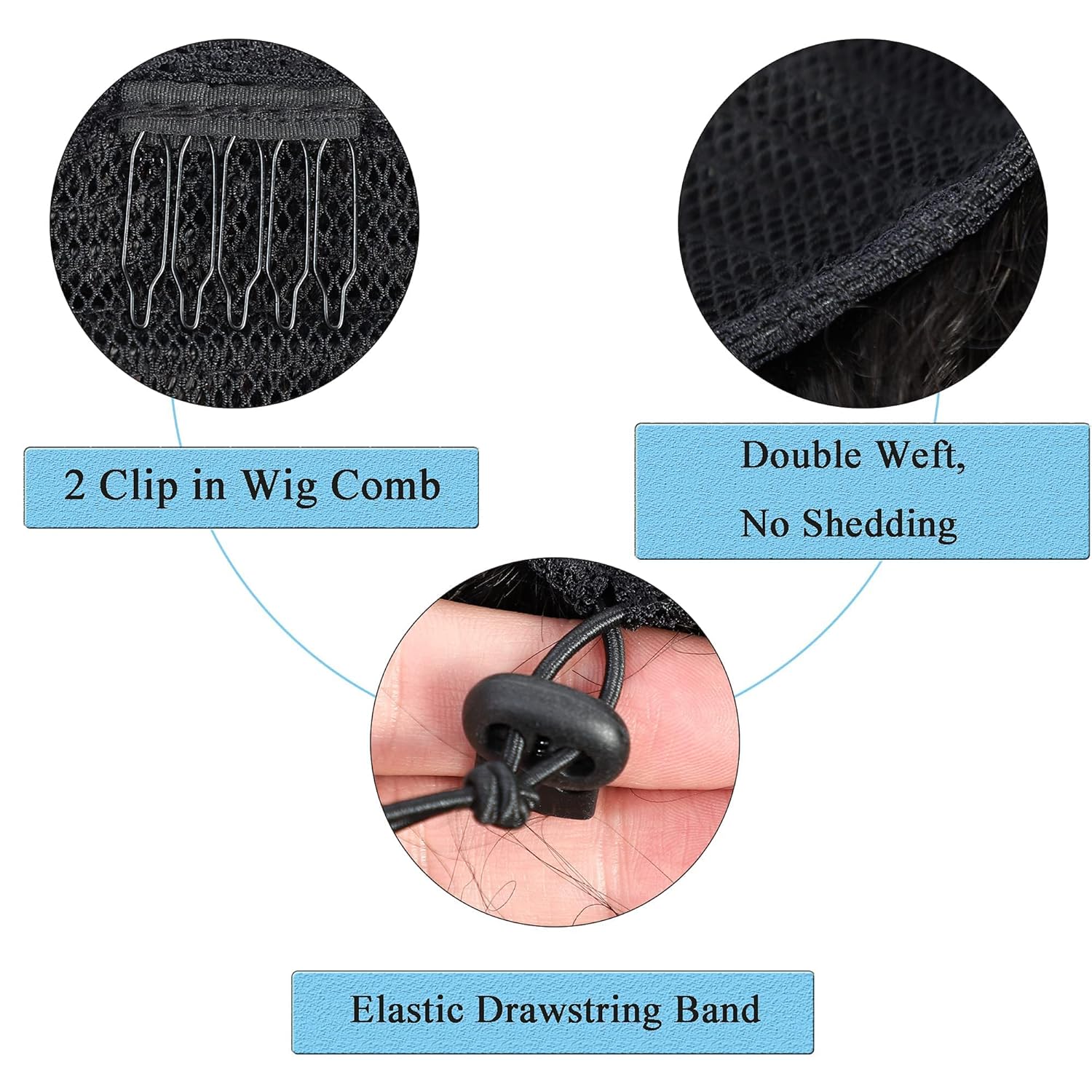 Afro Drawstring Ponytail Extension – Pure Natural Twin 1B Soft Black Synthetic Hairpiece for Women