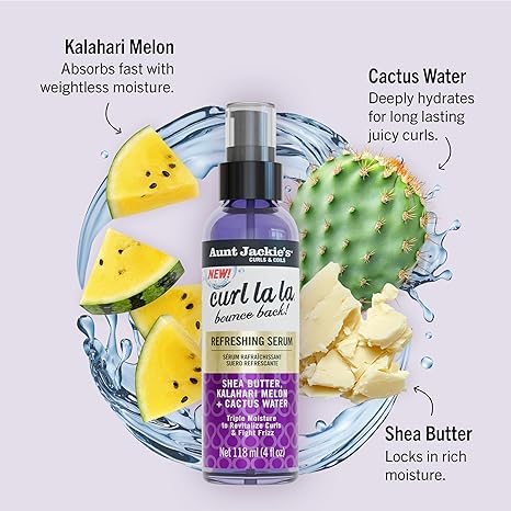 Aunt Jackie’s Curl La La Refreshing Serum, 4 fl oz Lightweight Curl Revitalizer for Defined Curls