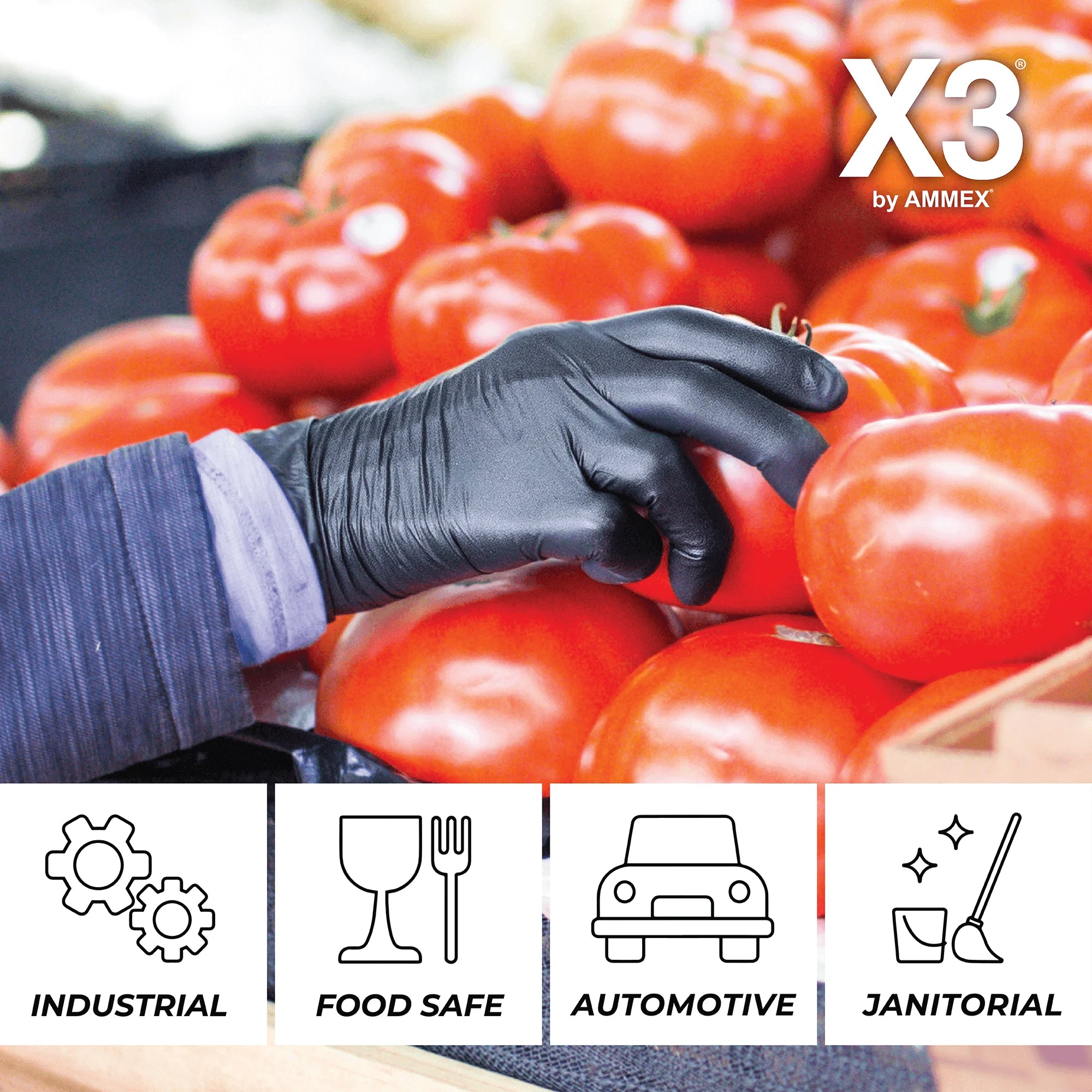 X3 Black Nitrile Gloves – XXL, 100 Count | Disposable Protective Gloves