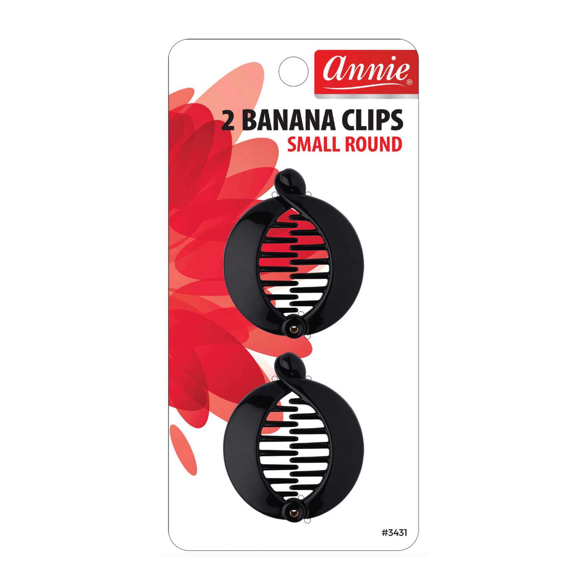 Annie Banana Clip Small Round 6.5cm, 2 Count Fashion Hair Clip, Black