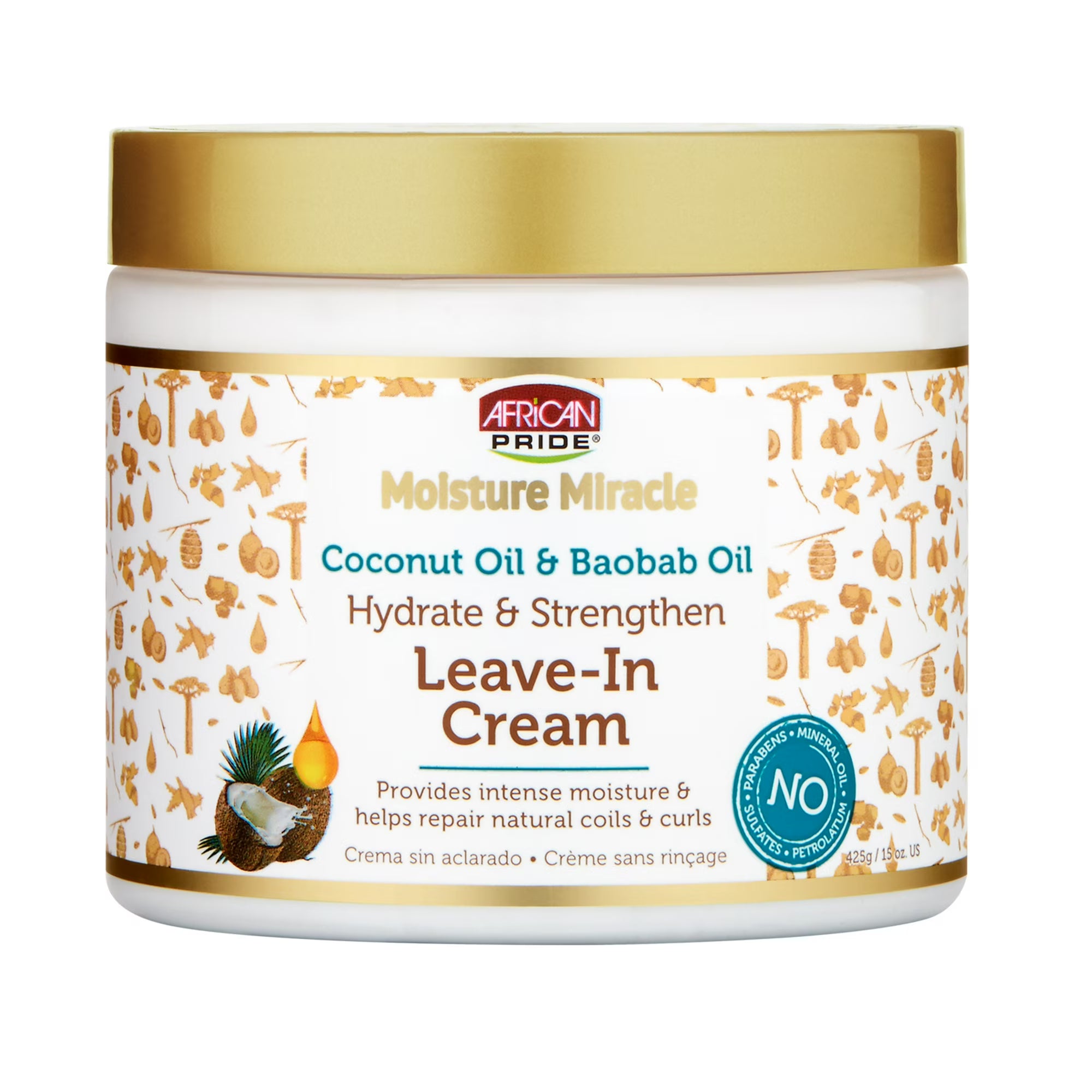 African Pride Moisture Miracle Hydrating & Strengthening Leave-In Cream – Coconut Oil & Baobab Oil Treatment for Natural Curls