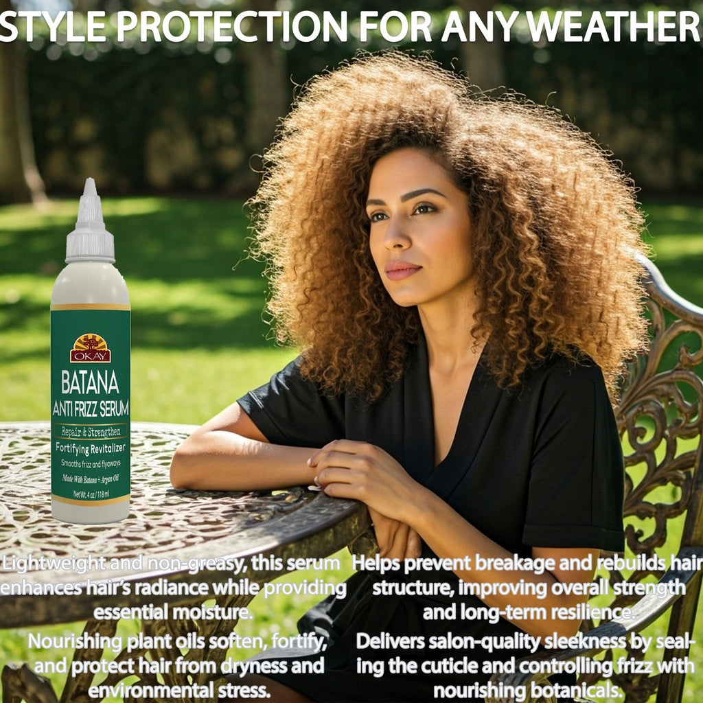 OKAY Batana Anti‑Frizz Serum – 4 oz | Repair & Strengthen Fortifying Hair Serum with Batana + Argan Oil