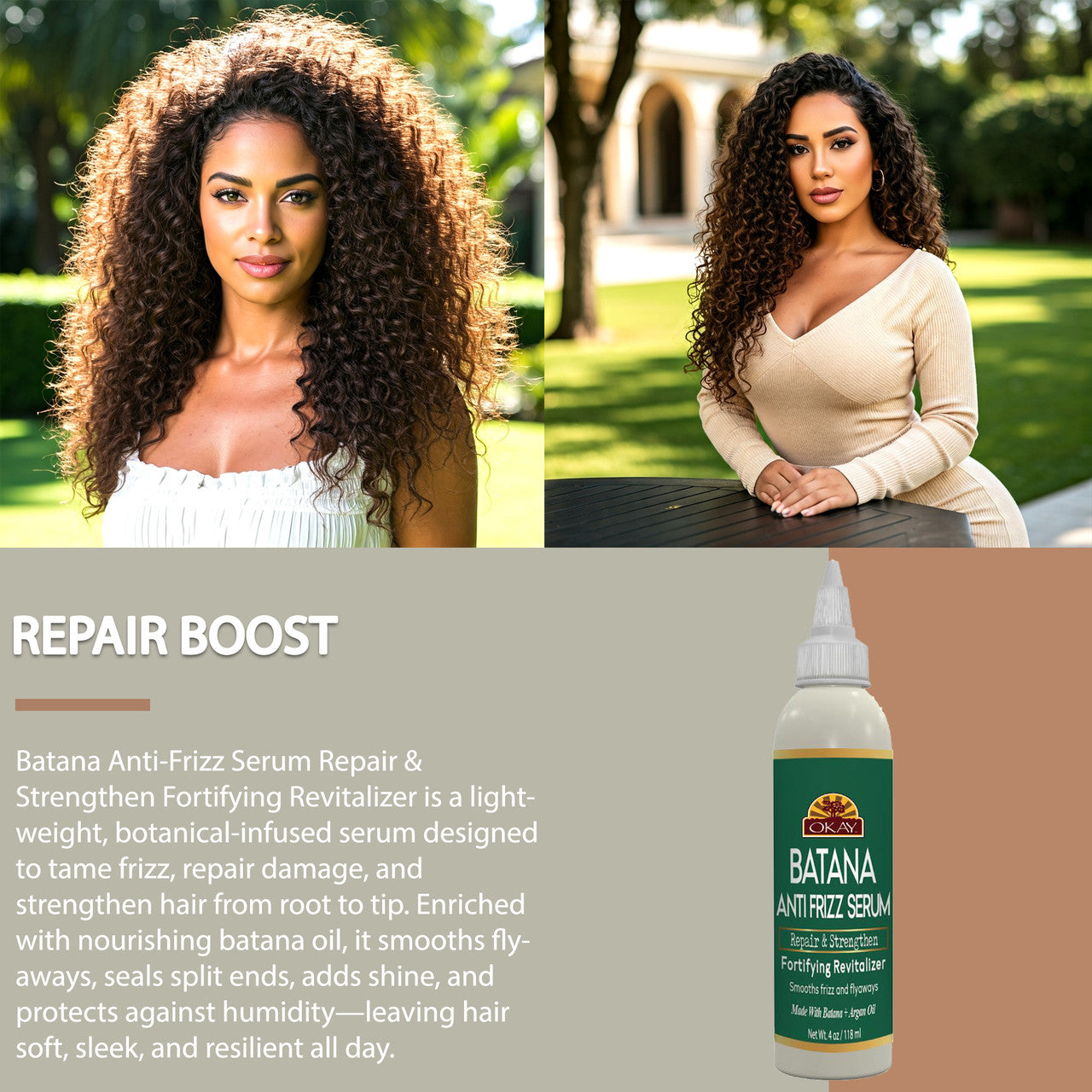 OKAY Batana Anti‑Frizz Serum – 4 oz | Repair & Strengthen Fortifying Hair Serum with Batana + Argan Oil