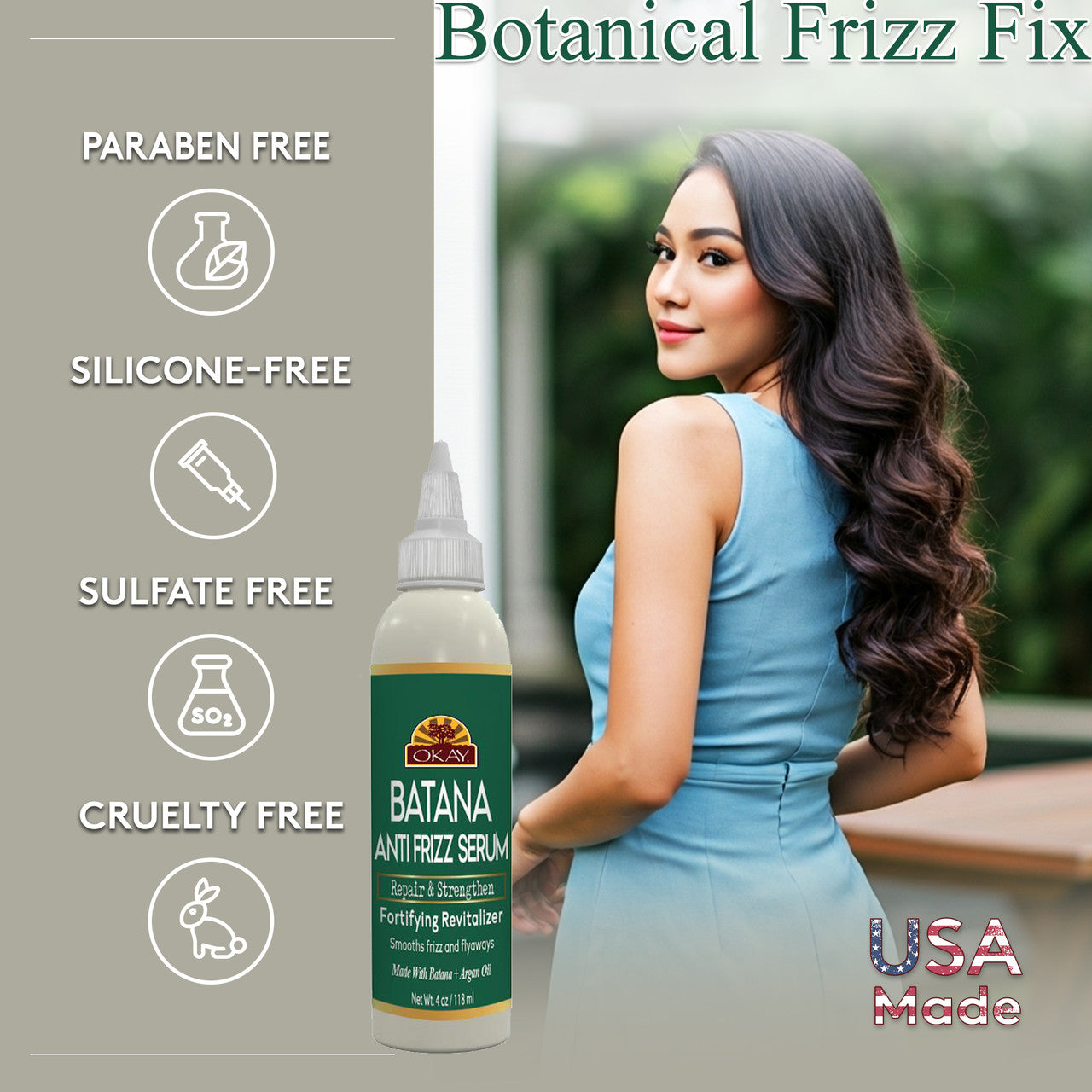 OKAY Batana Anti‑Frizz Serum – 4 oz | Repair & Strengthen Fortifying Hair Serum with Batana + Argan Oil