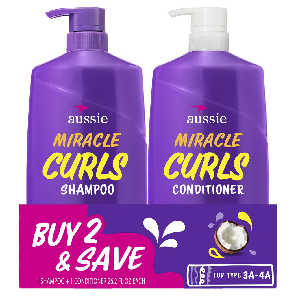 Aussie Miracle Curls Shampoo with Coconut Oil, 26.2 fl oz Moisturizing Shampoo for Curly Hair