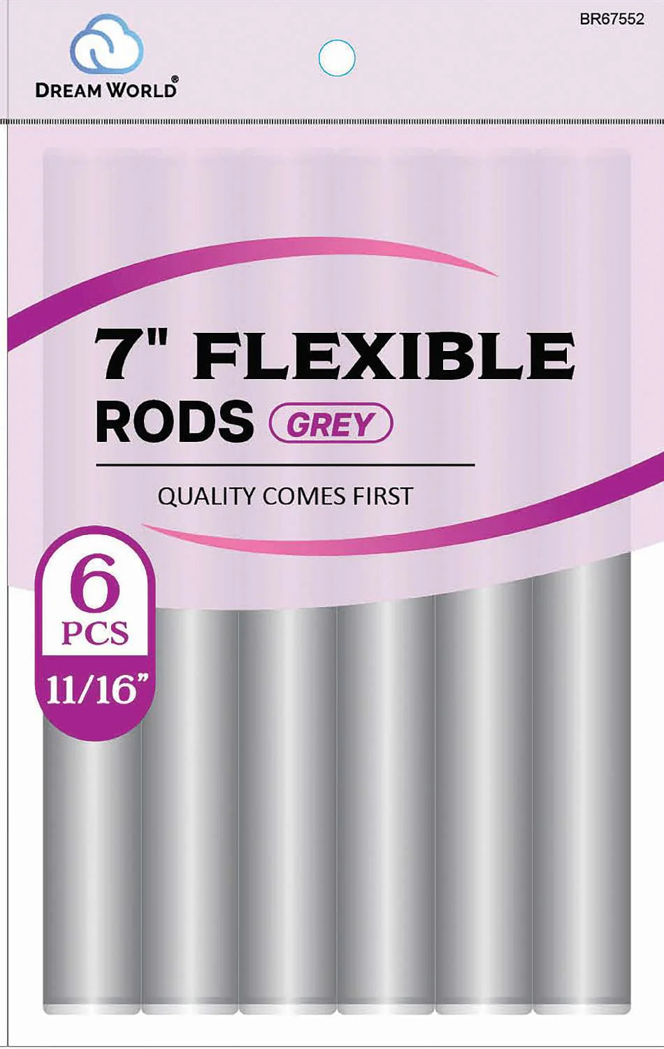 Dream World BR67552. 7" Flexible Rods. Grey 6 pcs