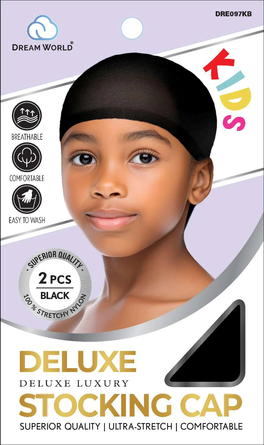 Dream Kids Stocking Cap Black – Stretch Wig Cap for Children