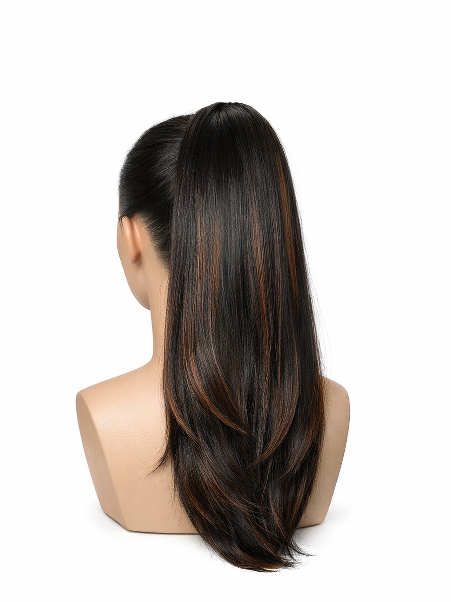 Diva Dolls Drawstring Ponytail – Color F1/30 Highlighted Black & Auburn Hair Extension