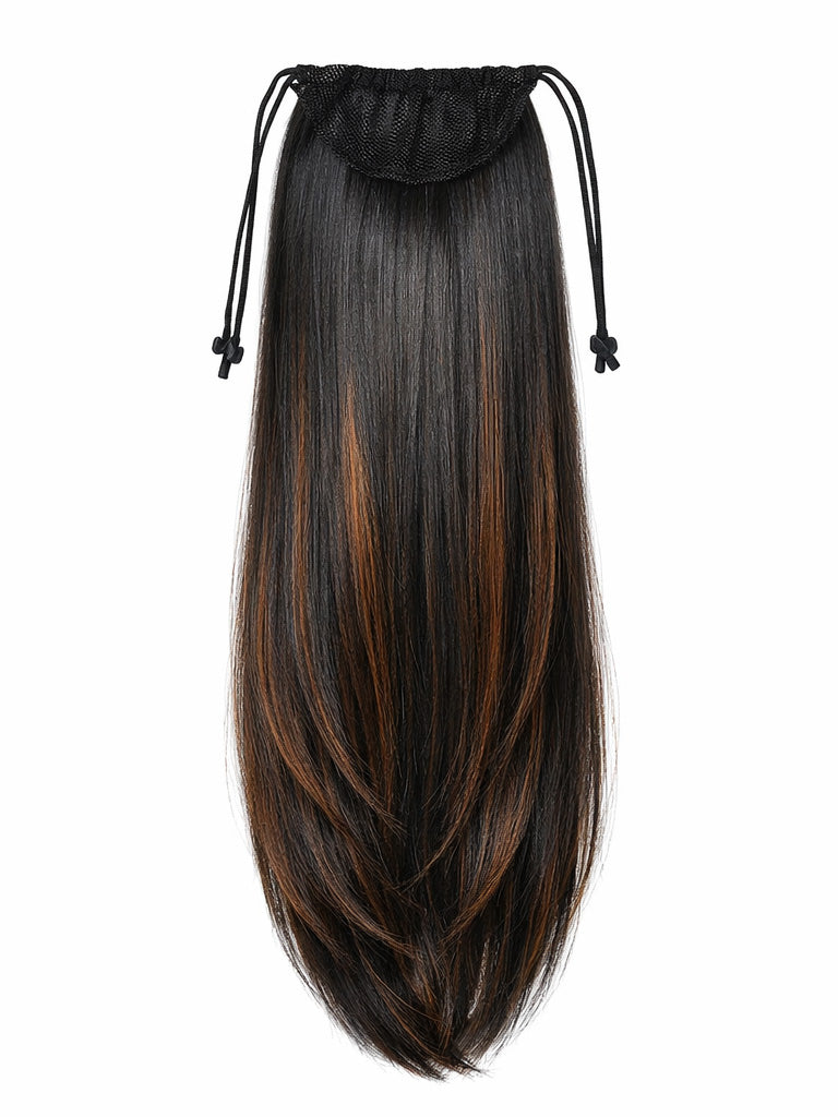 Diva Dolls Drawstring Ponytail – Color F1/30 Highlighted Black & Auburn Hair Extension