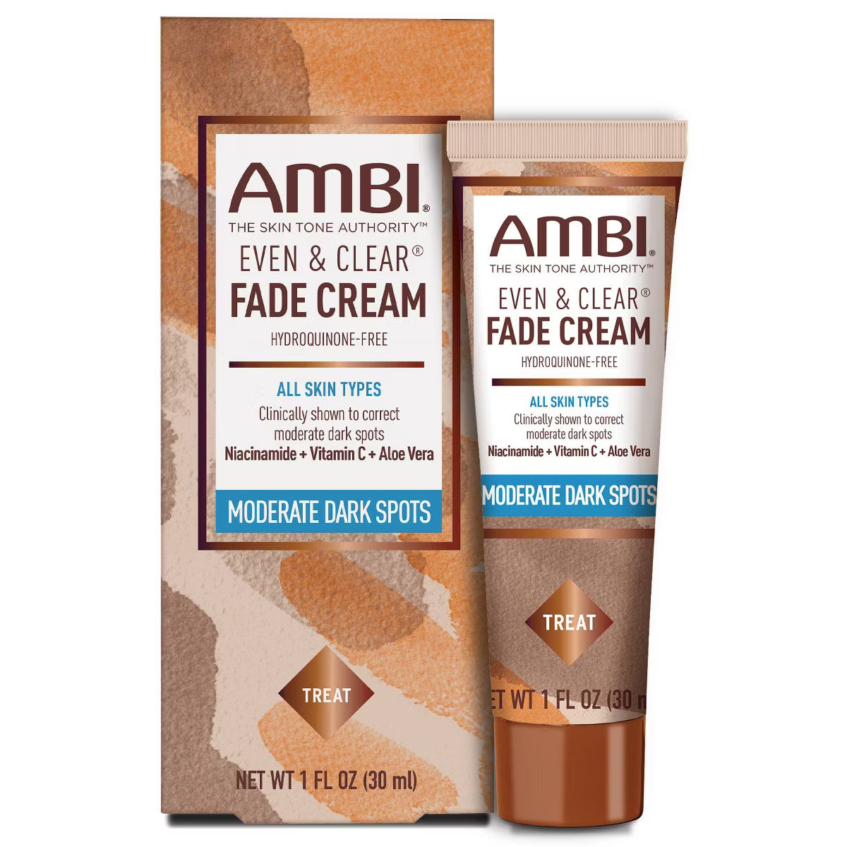 AMBI Even & Clear Fade Cream Hydroquinone Free Niacinamide + Vitamin C + Aloe Vera Moderate Dark Spots 1oz/30ml