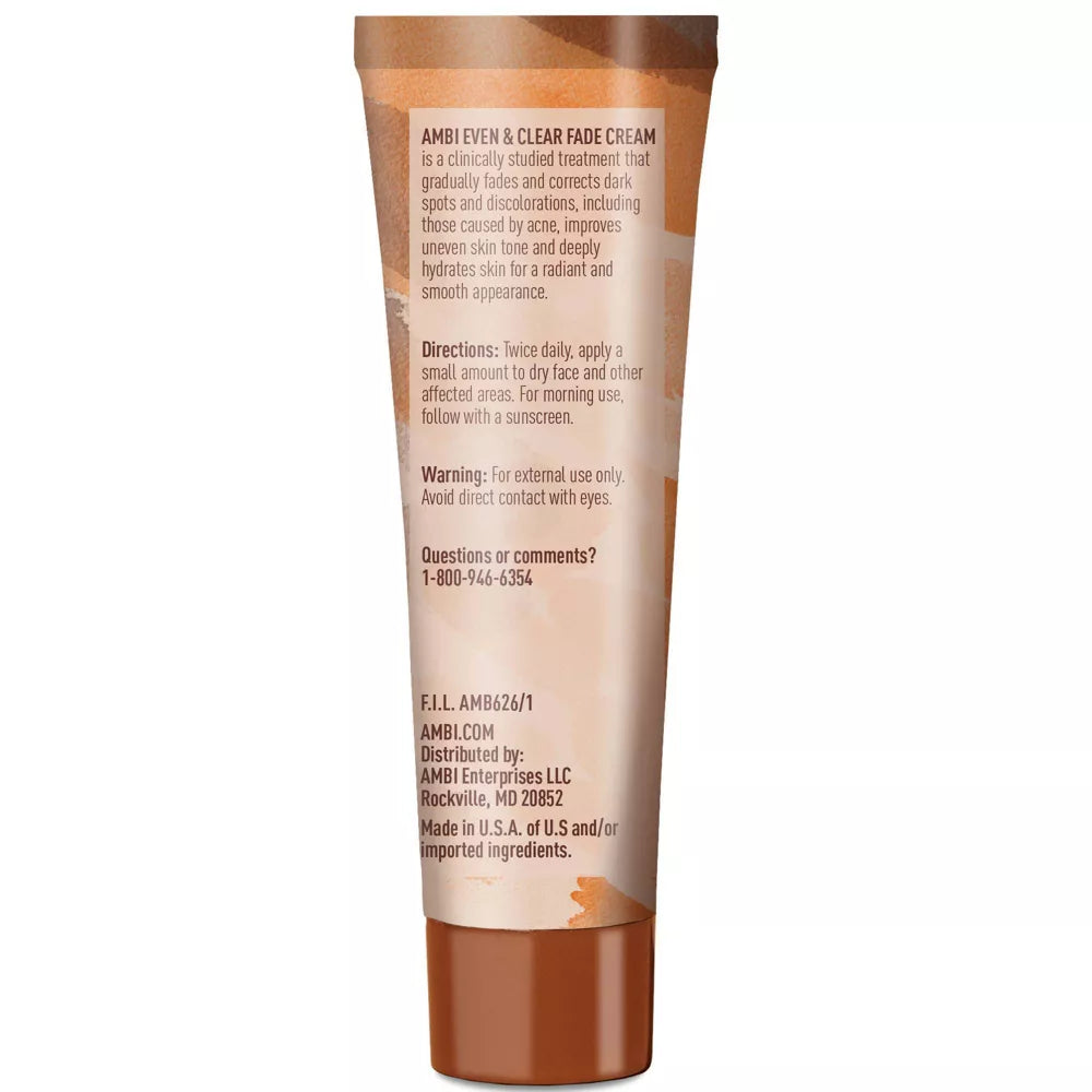 AMBI Even & Clear Fade Cream Hydroquinone Free Niacinamide + Vitamin C + Aloe Vera Moderate Dark Spots 1oz/30ml