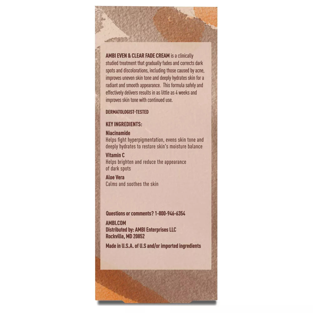 AMBI Even & Clear Fade Cream Hydroquinone Free Niacinamide + Vitamin C + Aloe Vera Moderate Dark Spots 1oz/30ml