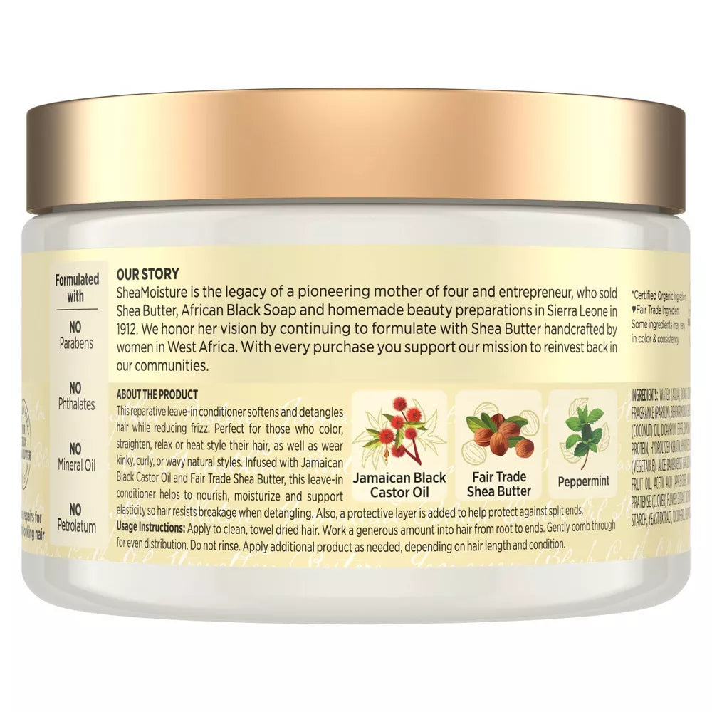 SheaMoisture Jamaican Black Castor Oil Leave‑In Conditioner – 11.5 oz | Hydrating, Detangling & Curl‑Defining Repair Cream