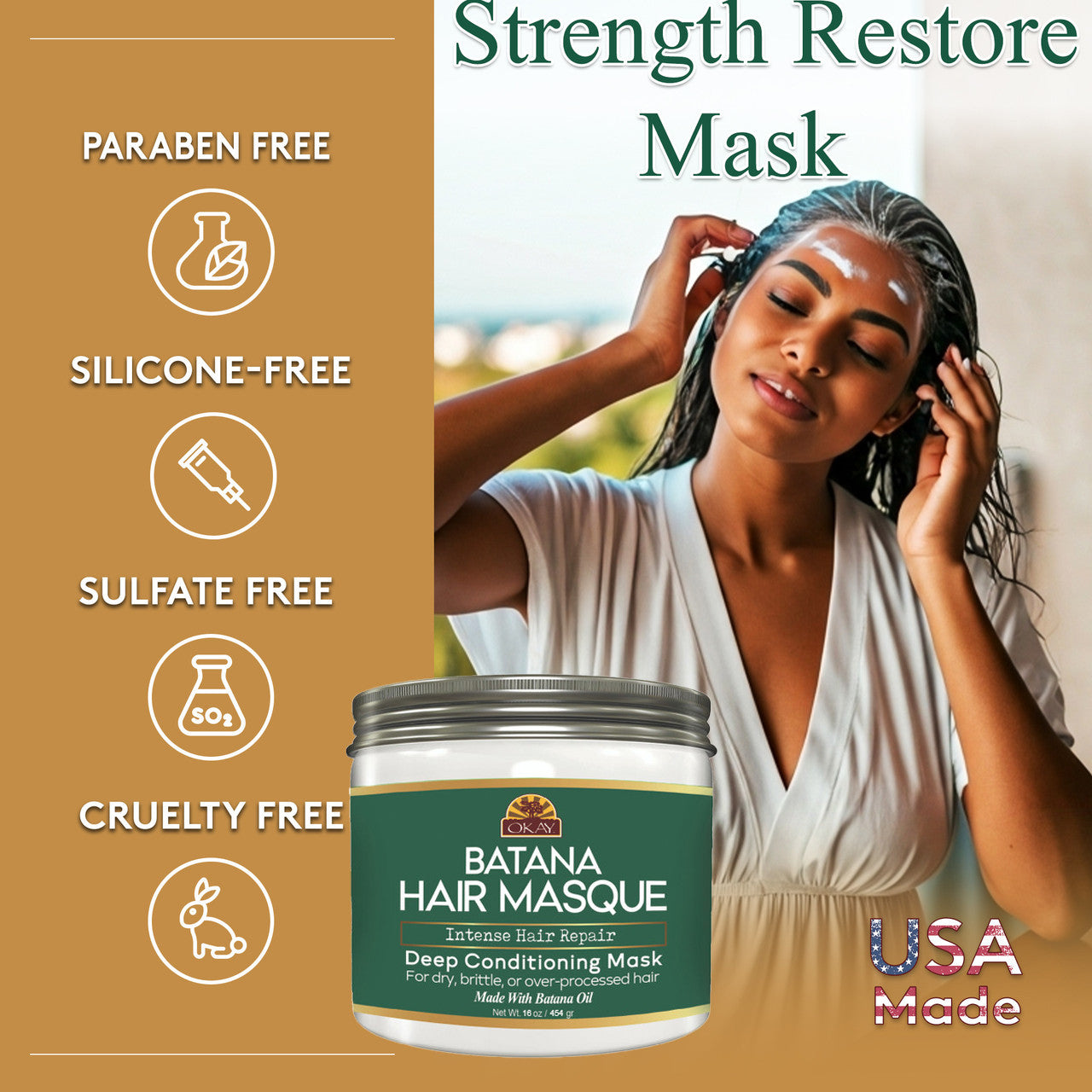 OKAY Batana Hair Masque – 16 oz | Intense Hair Repair Deep Conditioning Mask with Batana Oil