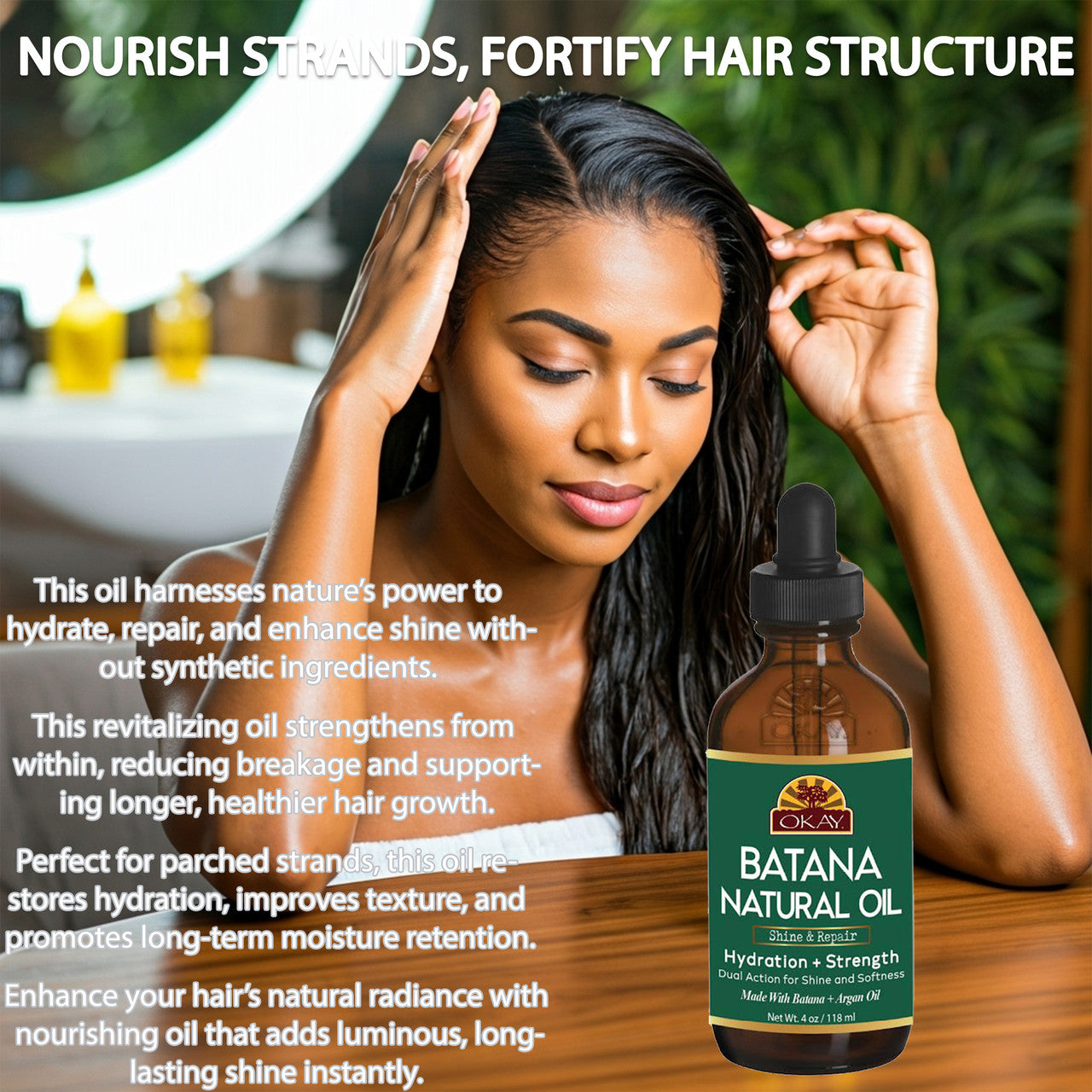OKAY Batana Natural Oil – 4 oz | Shine & Repair Hair Oil for Hydration, Strength & Softness