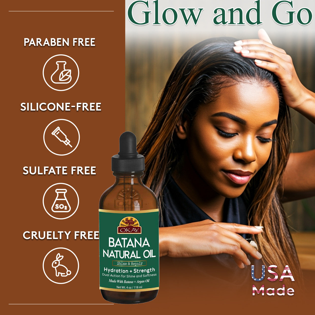 OKAY Batana Natural Oil – 4 oz | Shine & Repair Hair Oil for Hydration, Strength & Softness