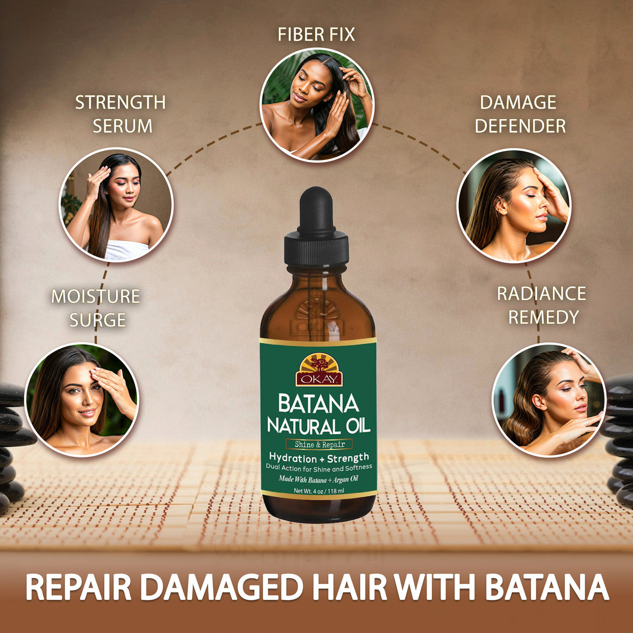 OKAY Batana Natural Oil – 4 oz | Shine & Repair Hair Oil for Hydration, Strength & Softness