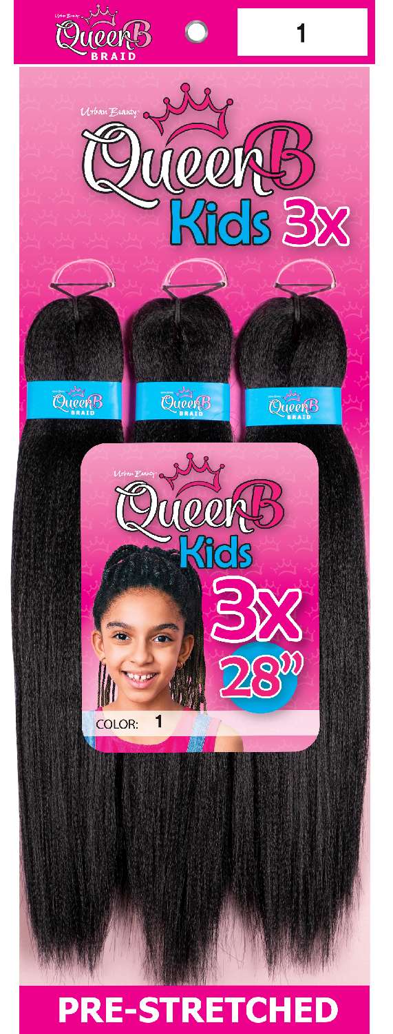Synthetic Queen B Kids 3X 28" Hair – Pre-Stretched Braiding Extensions for Children