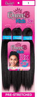 Synthetic Queen B Kids 3X 28" Hair – Pre-Stretched Braiding Extensions for Children