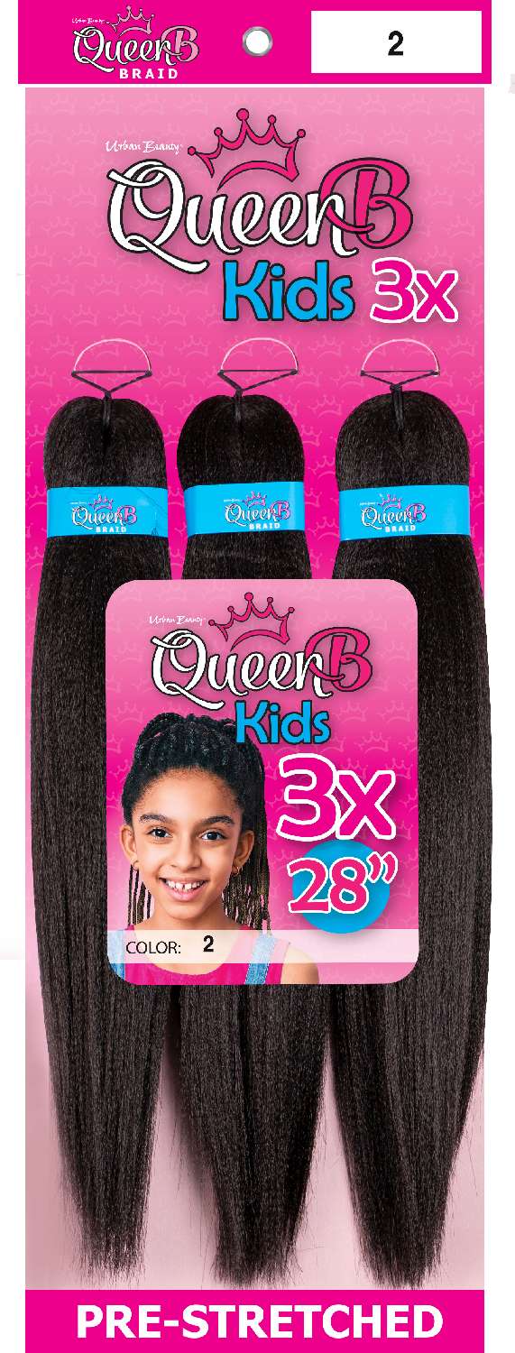 Synthetic Queen B Kids 3X 28" Hair – Pre-Stretched Braiding Extensions for Children