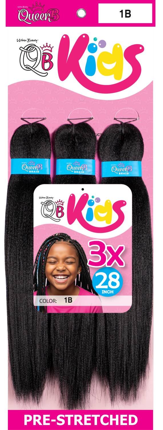 Synthetic Queen B Kids 3X 28" Hair – Pre-Stretched Braiding Extensions for Children