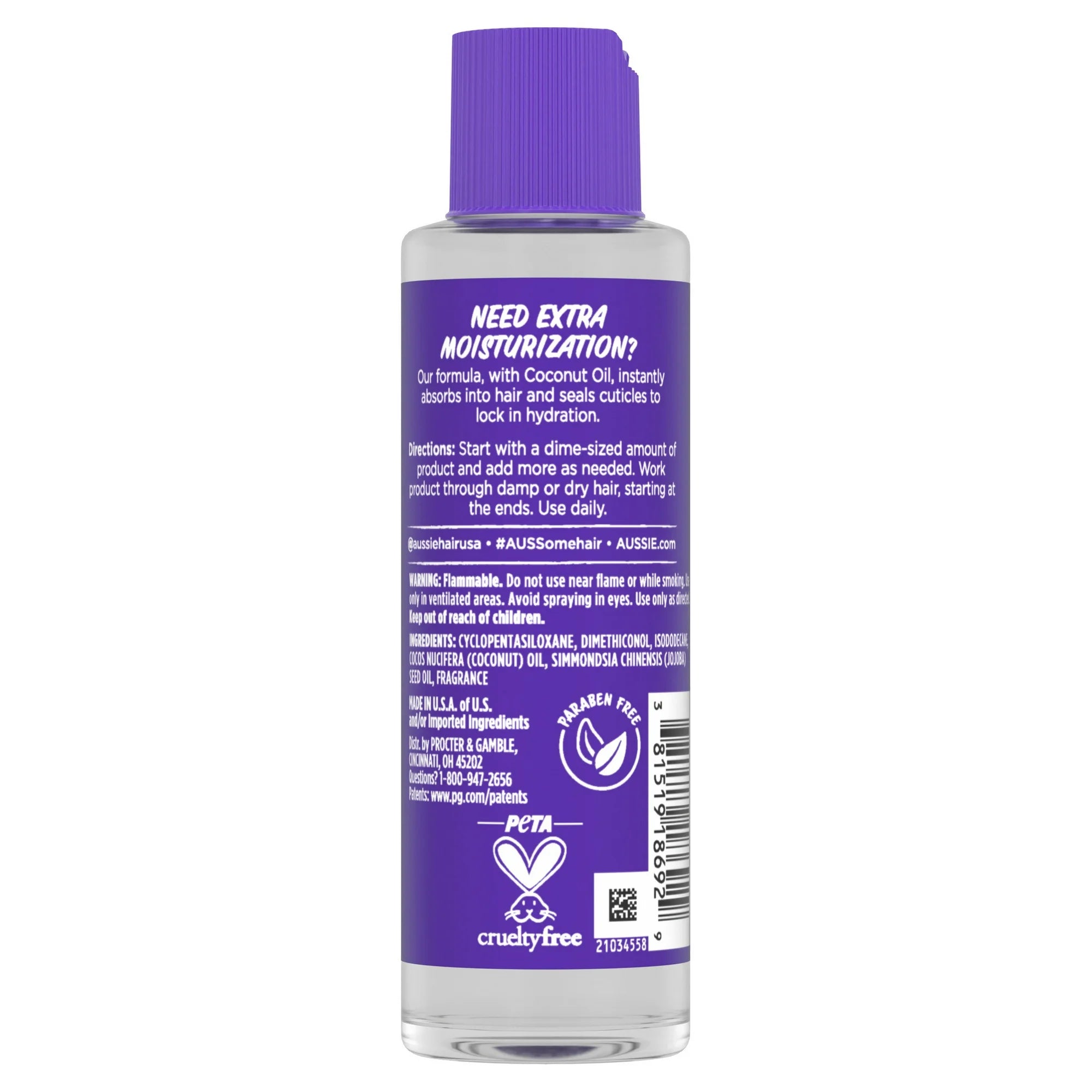 Aussie Miracle Curls Moisturizing Oil with Coconut Oil – Lightweight Hydrating Hair Oil for Curly & Wavy Hair, 3.2 fl oz