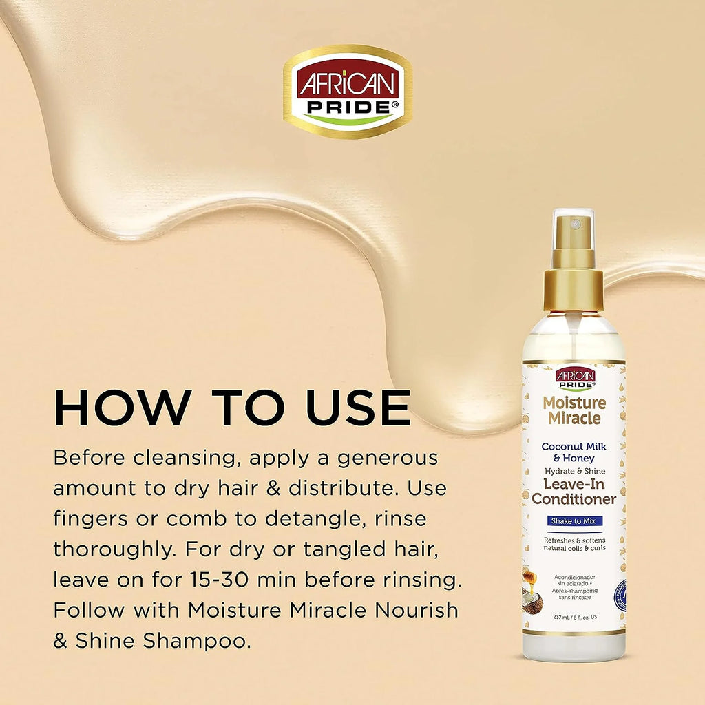 African Pride MOISTURE COCONUT MILK & SHINE LEAVE-IN CONDITIONER 8FL oz