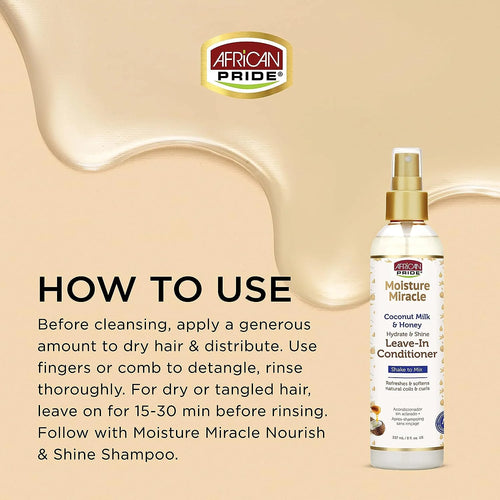African Pride Moisture Coconut Milk & Shine Leave-In Conditioner – Hydrating & Detangling Spray for Natural Curly & Coily Hair,