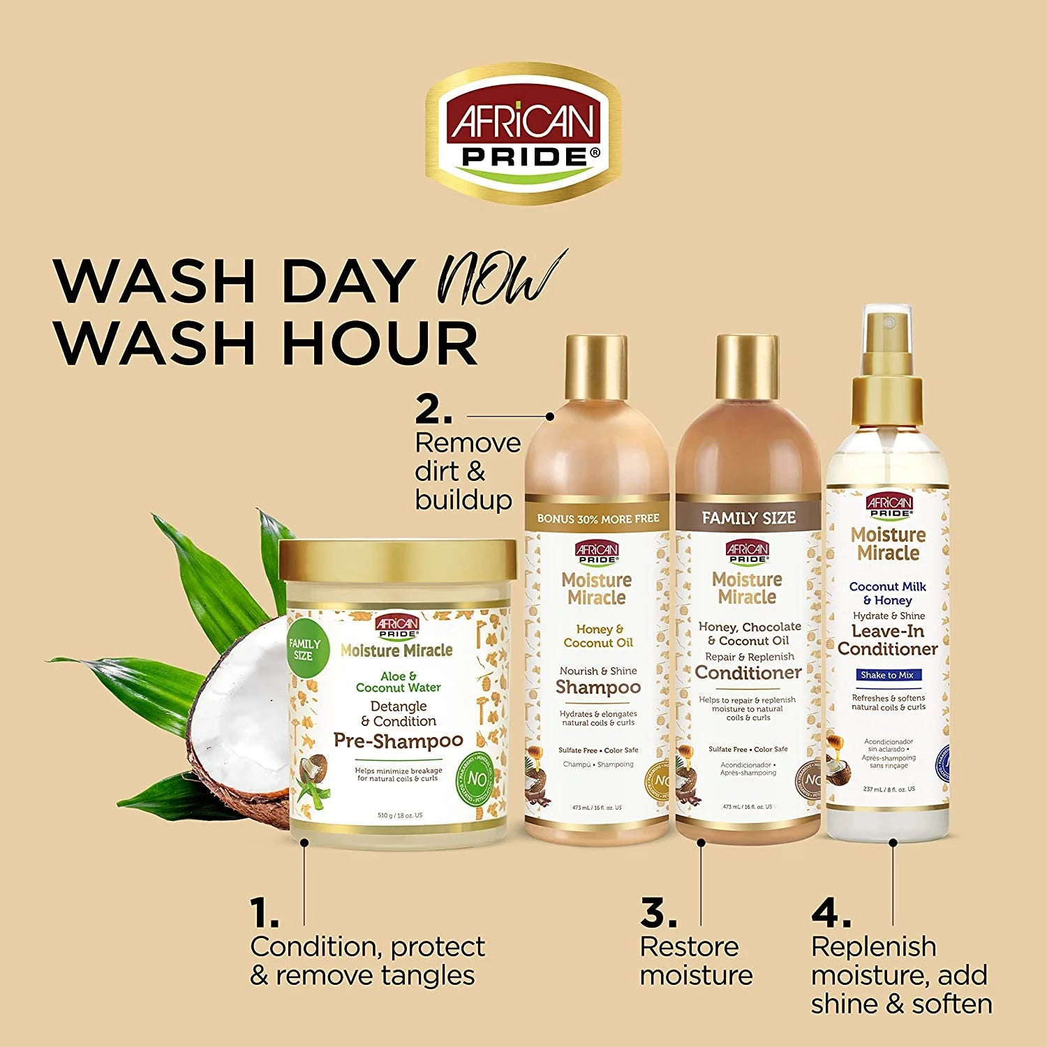 African Pride MOISTURE COCONUT MILK & SHINE LEAVE-IN CONDITIONER 8FL oz