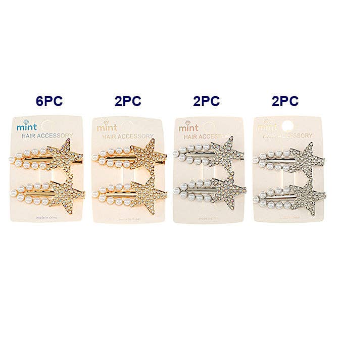 Rhinestone & Pearl Star Hair Clips
